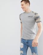 Soul Star Contrast Sleeve Print T-shirt - Gray