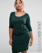 Junarose 3/4 Sleeve Jersey Dress With Gathered Waist - Green