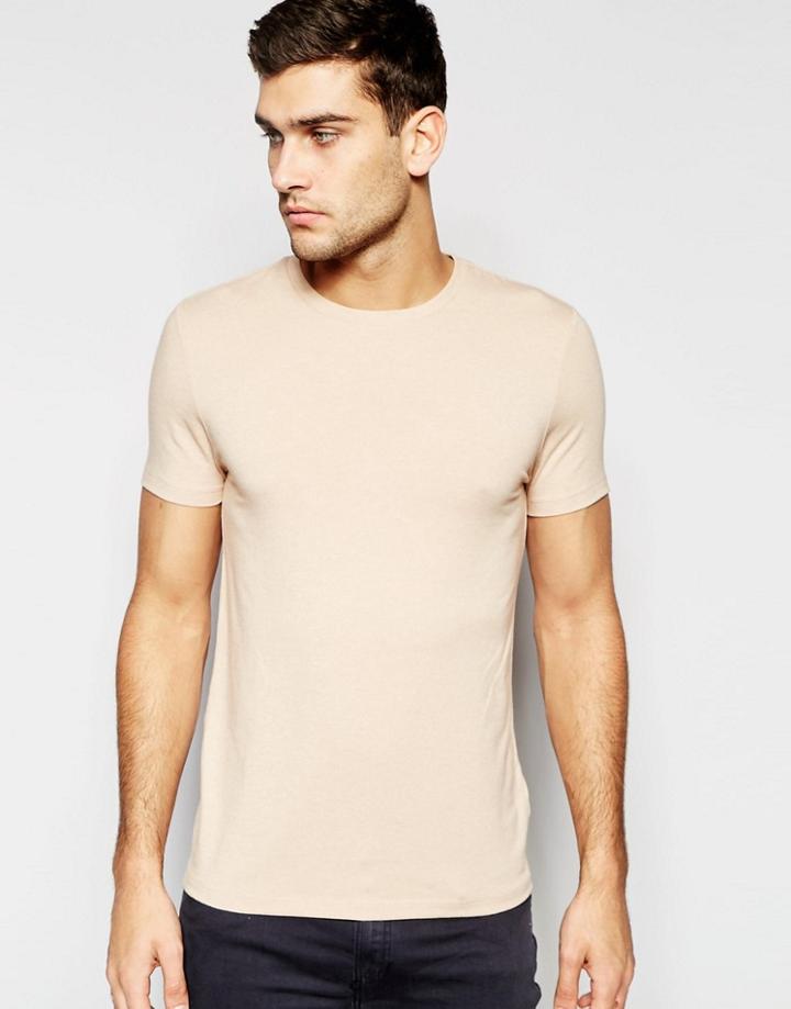 Asos Muscle T-shirt With Crew Neck In Beige Marl - Cuban Sand Marl
