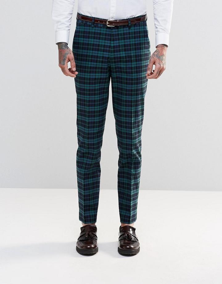 Asos Skinny Suit Pants In Plaid Check - Navy