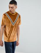 Asos Relaxed T-shirt In Velour With Retro Taping In Tan - Tan