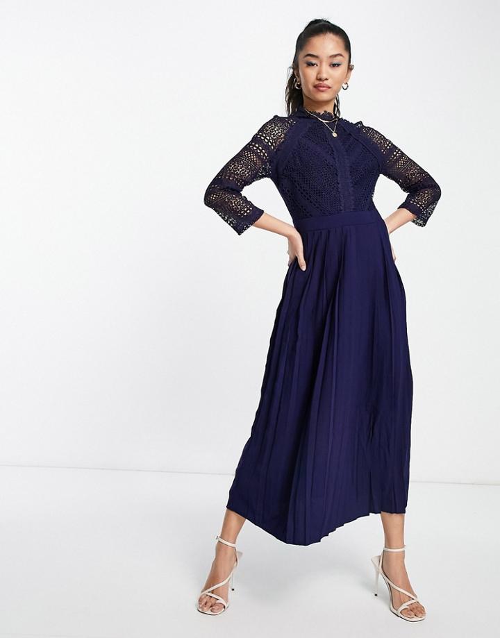 Little Mistress Lace Detail Midaxi Dress In Navy Blue