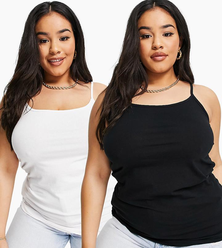 Yours 2 Pack Cami Tops In Black & White