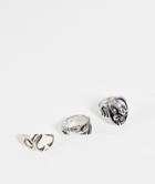 Asos Design 3-pack Mixed Ring Set With Ace Of Spades And Snake In Burnished Silver