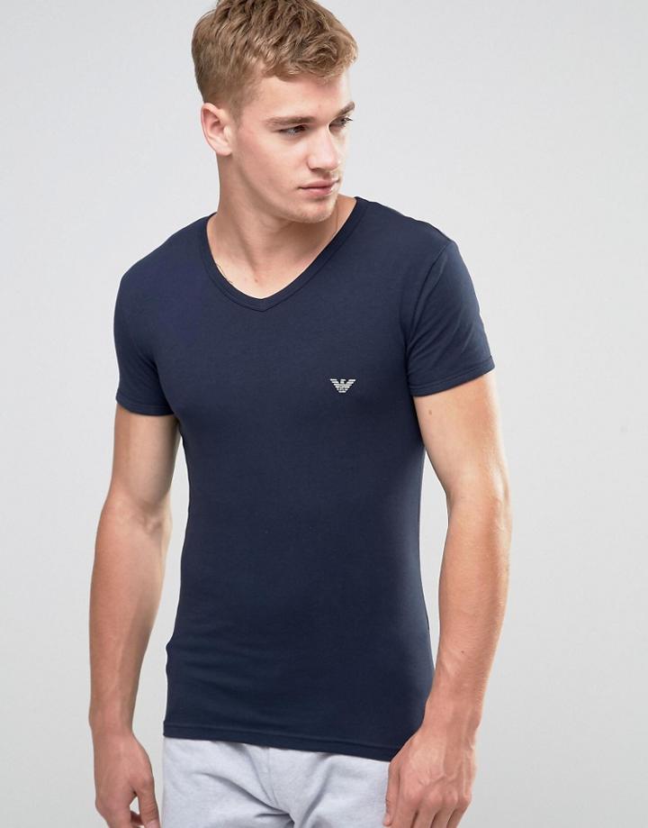 Emporio Armani Big Eagle Muscle Fit T-shirt In Navy V-neck - Navy
