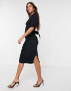 Closet London Ribbed Tie Kimono Sleeve Midi Dress In Black