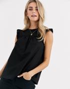New Look Ruffle Smock Front Top In Black