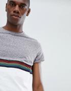Asos Design T-shirt With Contrast Yoke And Rainbow Tape In Interest Fabric - Gray