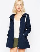 Brave Soul Popper Trench With Contrast Drawstring - Navy