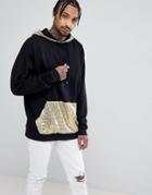 Asos Oversized Longline Hoodie With Gold Sequin Pocket And Hood - Black