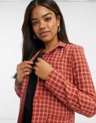 Heartbreak Longline Boyfriend Blazer In Rust Windowpane Check-orange