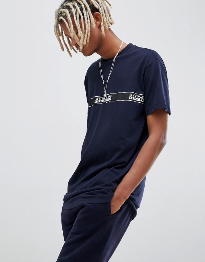 Napapijri Sagar Taped Logo Crew Neck T-shirt In Navy Tribe Pack - Navy
