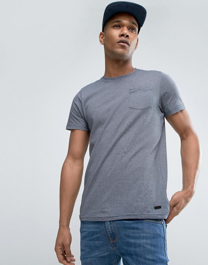 Brave Soul Fine Yarn Dye Stripe T-shirt - Navy