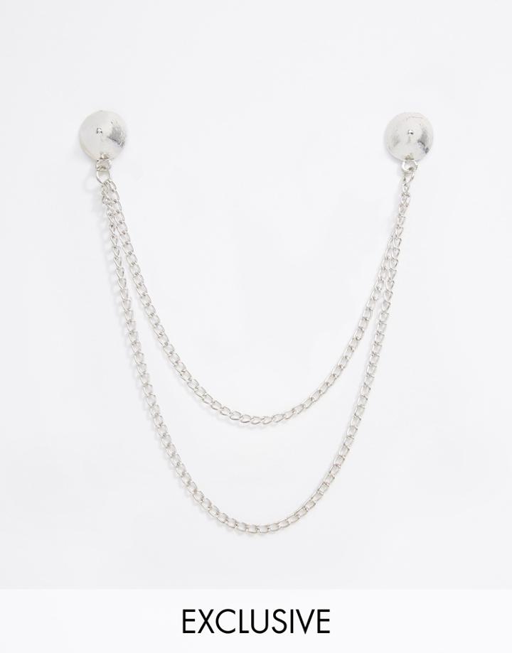 Reclaimed Vintage Spike Collar Tips With Chain In Silver - Silver