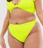 South Beach Curve Exclusive Ribbed High Waist Bikini Bottom In Neon Yellow - Yellow
