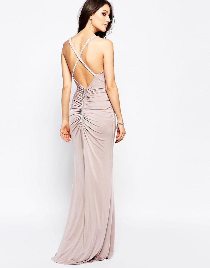Forever Unique Shakira Maxi Dress With Rhinestone Cross Back Straps - Nude