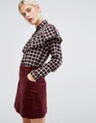 Monki Check Frill Detail Shirt - Black