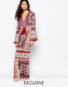 White Sand Prarie Printed Maxi Dress With High Thigh Split - Multi