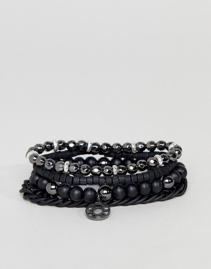 Icon Brand Beaded Bracelet 4 Pack In Black - Black