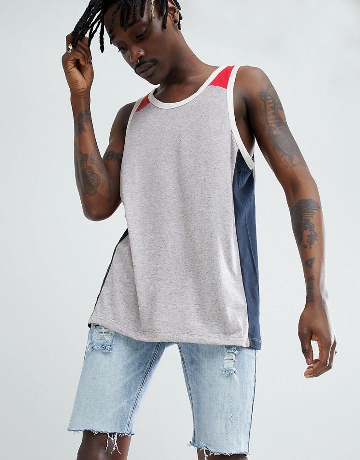 Asos Design Skater Tank In Gray Interest Fabric With Contrast Panelsls - Gray