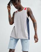 Asos Design Skater Tank In Gray Interest Fabric With Contrast Panelsls - Gray