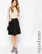Asos Petite Denim Polly A-lline Button Midi Skirt In Washed Black - Washed Black