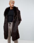 Asos Design Oversized Faux Fur Coat In Brown - Brown