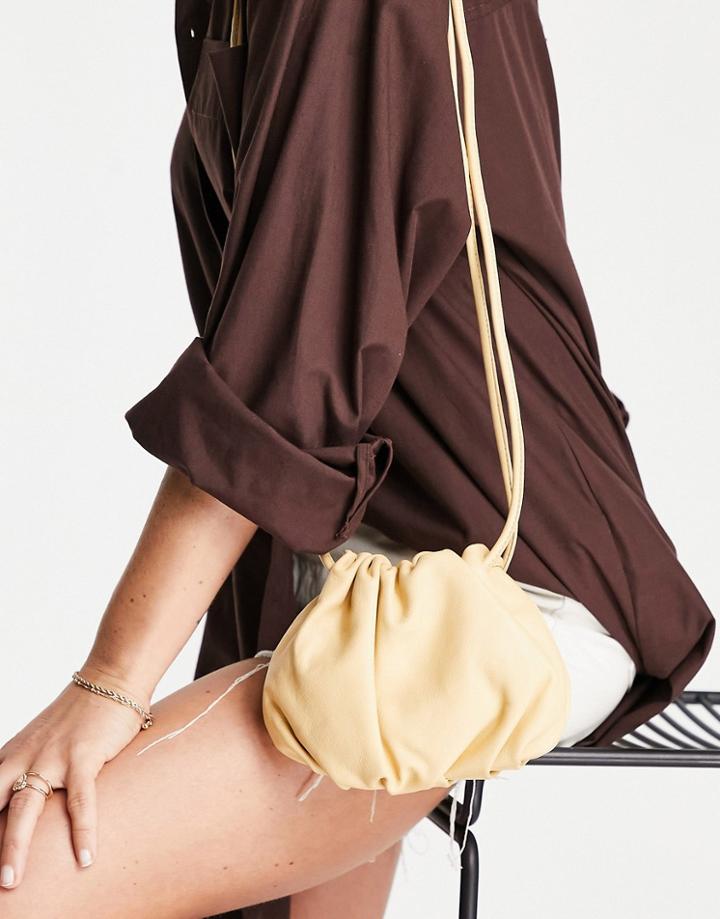 Topshop Leah Leather Drawstring Crossbody Bag In Yellow