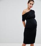 Asos Design Maternity Pleated Shoulder Pencil Dress - Black