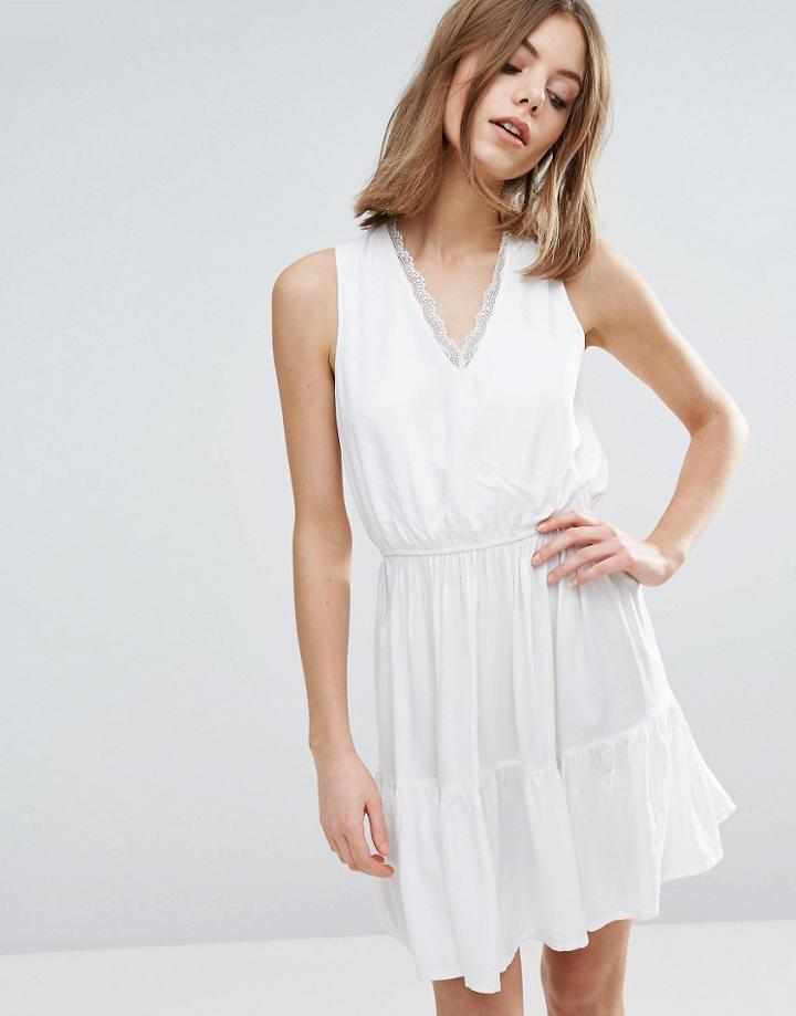 Vero Moda Skater Dress With Elasticated Waist And Lace Detail - White