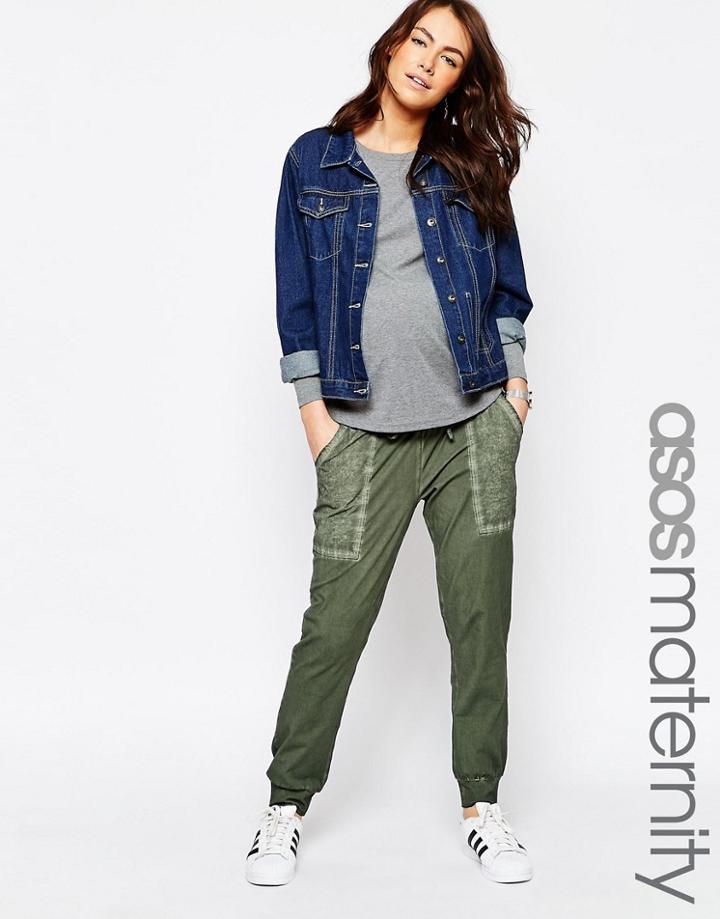 Asos Maternity Washed Woven Pocket Joggers - Green