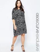 Asos Curve T-shirt Dress In Mono Paint Print - Multi