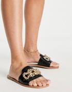 Asos Design Felix Flat Mules With Metal Trim In Black Croc