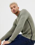 River Island Muscle Fit Sweater In Khaki - Green