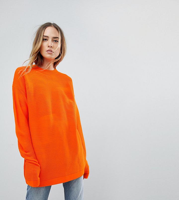 Asos Tall Oversized Sweater In Ripple Stitch - Orange