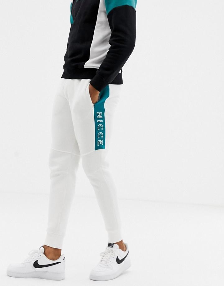 Nicce Skinny Joggers In White Color Block - White