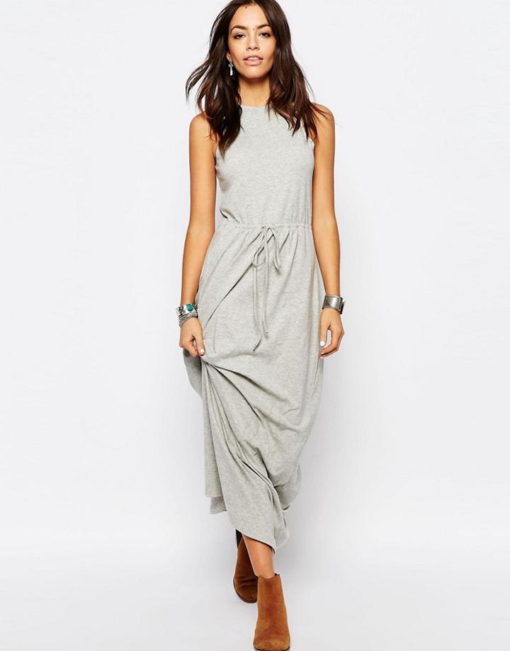 Esprit Tie Waist Jersey Maxi Dress - Gray