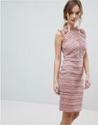 Lipsy Allover Lace Dress With Ruffle Detail - Pink