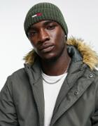 Tommy Jeans Basic Rib Beanie In Khaki-green