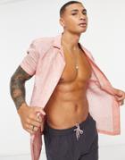 Asos Design Regular Revere Linen Shirt In Pink Face Print