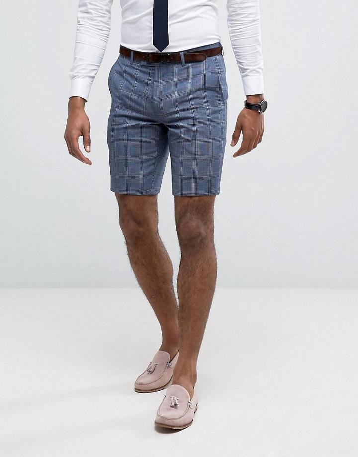 Farah Skinny Smart Shorts In Check - Blue