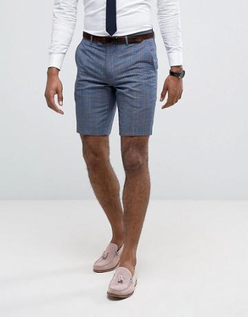 Farah Skinny Smart Shorts In Check - Blue