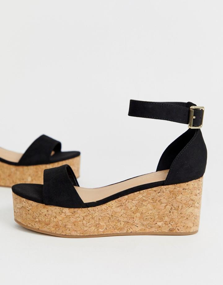 New Look Suedette Flatform Sandal In Black - Black