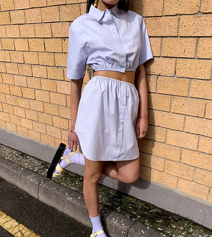 Collusion Cropped Short Sleeve Shirt In Lilac - Part Of A Set-purple