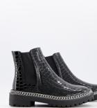 Truffle Collection Wide Fit Chunky Chain Ankle Boots In Black Patent