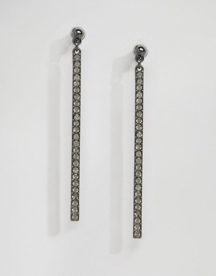 Lipsy Pave Bar Drop Earrings - Gunmetal