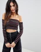 Asos Top In Off Shoulder Stripe With Raw Edges - Multi