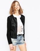 Only Pu Jacket With Contrast Sleeves - Black