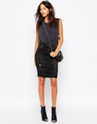 A-gold-e Amie Distressed Pencil Skirt With Back Zip Detail - Black