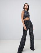 Club L Sparkle Wide Leg Trouser Co-ord In Navy - Navy